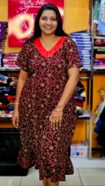 Maroon Frock Nighty With Peter Pan Neck