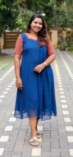 Ajrakh Sleeve Blue Georgette  Top & Shawl