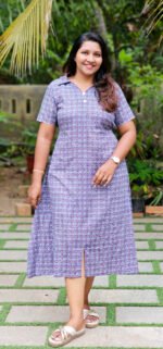 Blue Ajrakh Pattern Shirt Collar Dress