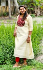 Golden Tissue Aline Top With Maroon Ajrakh Mirror Yoke