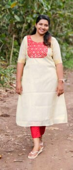 Golden Tissue Aline Top With Red Ajrakh Mirror Yoke