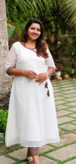 Offwhite Georgette Side Knot Top with Ajrakh Bottom