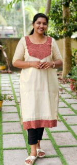 Red Ajrakh Yoke Tissue Slitted Kurti