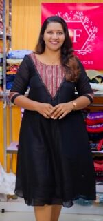 Black Vichithra Silk Ajrakh Yoke Aline Top