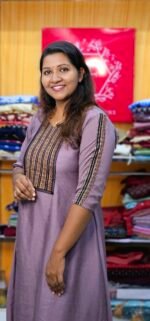 Lavender Vichithra Silk Ajrakh Yoke Aline Top - Image 2