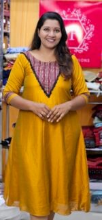 Mustard Yellow Vichithra Silk Ajrakh Yoke Aline Top