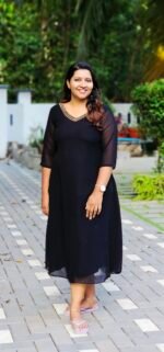 Black Georgette Handworked V Neck Top