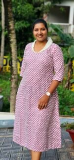 Block Printed Cotton Top with V-Neck Collar