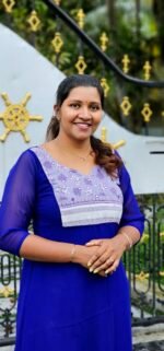 Block Printed Yoke with Mirrors  Royal Blue Georgette Aline Top - Image 2