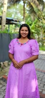 Hand Embroidered Premium Lavender Hakoba Dress  with Pocket - Image 2