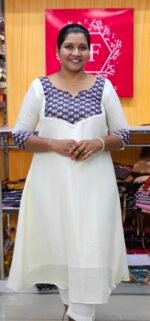 Offwhite Vichithra Silk Aline Top With Ajrakh Yoke