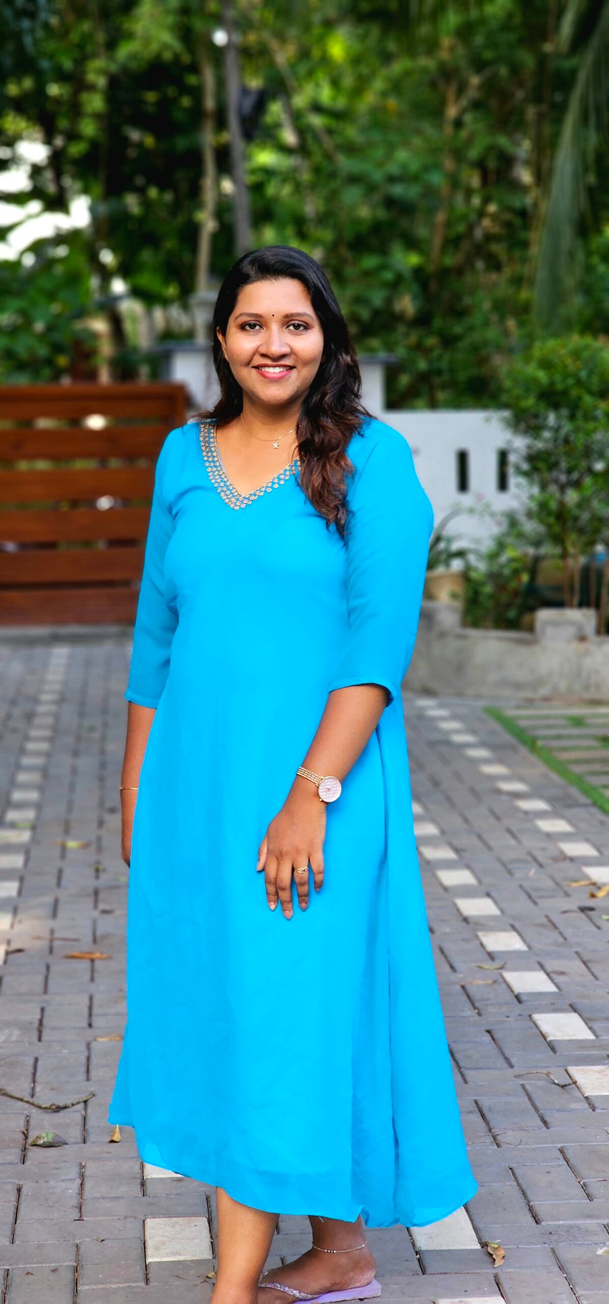 SKY BLUE GEORGETTE HANDWORKED V NECK TOP (2) Sky Blue Georgette Handworked V Neck Top - Image 1