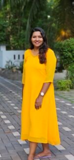 Yellow Georgette Handworked V Neck Top