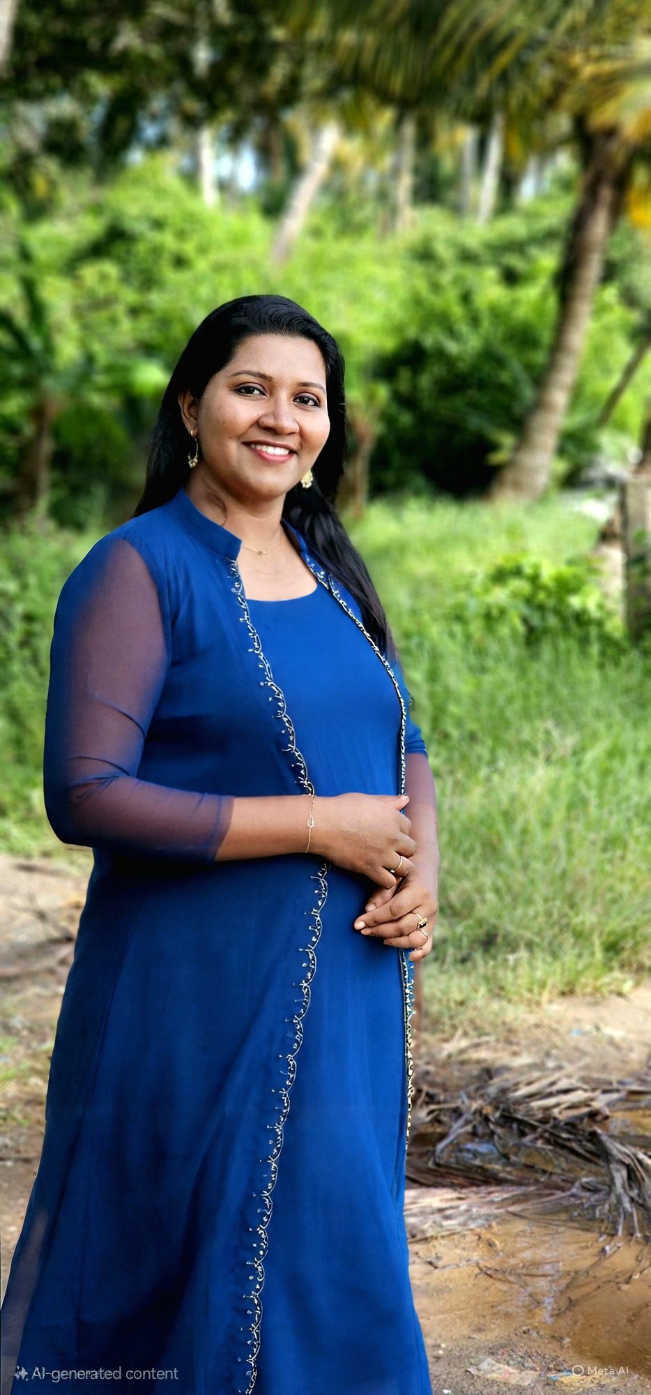 BLUE Handworked Overcoat with Sleeveless Aline Inner Dress Blue Handworked Overcoat with Sleeveless Aline Inner Dress - Image 1