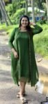 Green  Handworked Overcoat with Sleeveless Aline Inner Dress