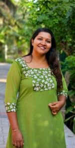 Parrot Green Floral Yoke Georgette Aline Top - Image 2