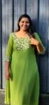 Parrot Green Floral Yoke Georgette Aline Top