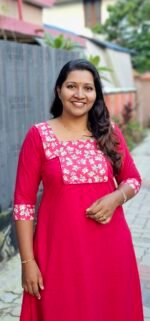 Rani Pink  Floral Yoke Georgette Aline Top - Image 2