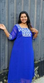 Royal Blue Floral Yoke Georgette Aline Top