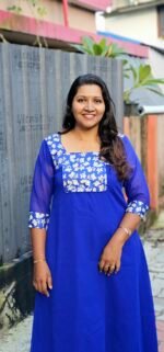 Royal Blue Floral Yoke Georgette Aline Top - Image 2