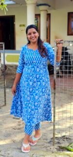 Sky Blue Printed Cotton Aline Co-Ord Set