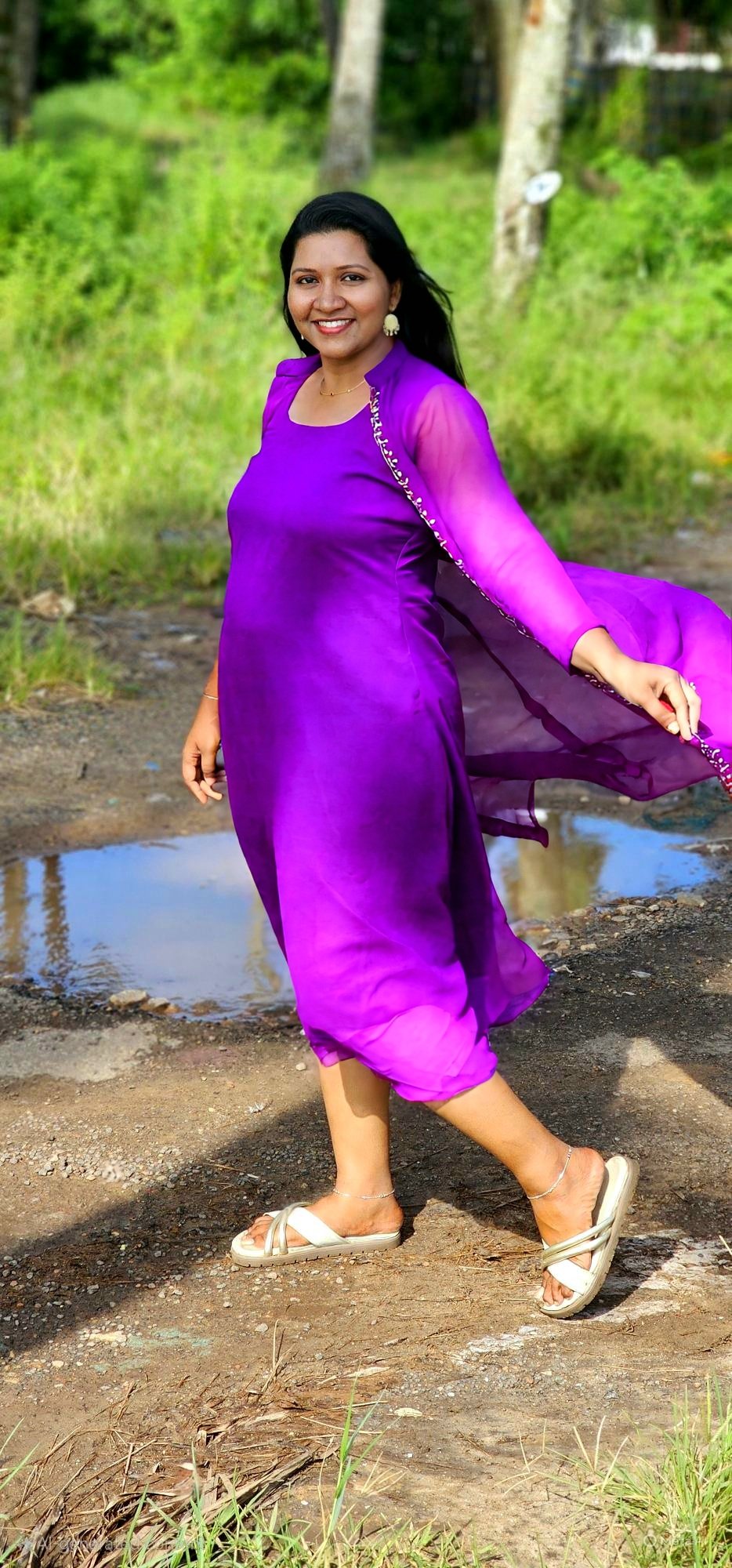 Violet Handworked Overcoat with Sleeveless Aline Inner Dress Violet Handworked Overcoat with Sleeveless Aline Inner Dress - Image 1