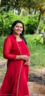 Red Handworked Overcoat with Sleeveless Aline Inner Dress - Image 2