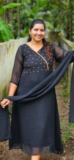 Amoha handworked Black Georgette top with Shaw
