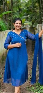 Amoha  handworked Teal Blue Georgette top with Shawl