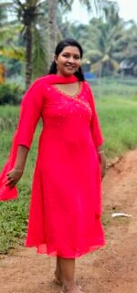 Anagha  Red  Georgette Top and Shawl