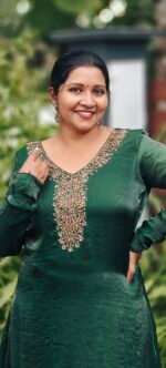 Diva Green Space Silk Handworked Salwar Set with Bottom and Shawl - Image 2