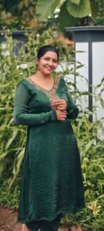 Diva Green Space Silk Handworked Salwar Set with Bottom and Shawl - Image 3