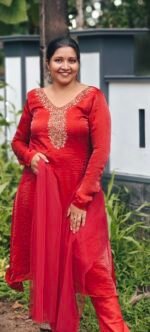 Diva Marron Space Silk Handworked Salwar Set with Bottom and Shawl - Image 4