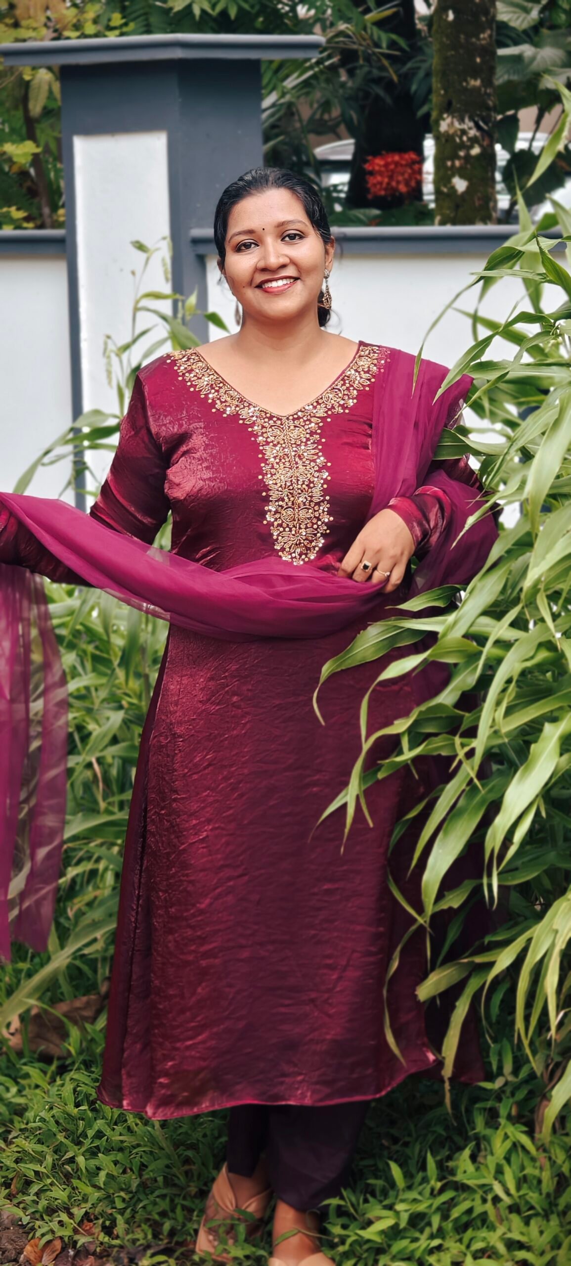 Diva Space Silk Handworked Salwar Set with Bottom and Shaw (5) Diva Wine Space Silk Handworked Salwar Set with Bottom and Shawl - Image 1