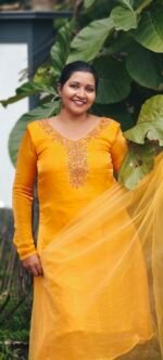 Diva Yellow Space Silk Handworked Salwar Set with Bottom and Shawl - Image 3