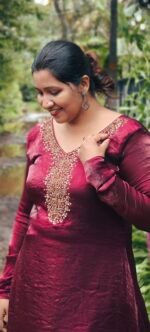 Diva Wine Space Silk Handworked Salwar Set with Bottom and Shawl - Image 2