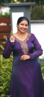 Diva Violet  Space Silk Handworked Salwar Set with Bottom and Shaw - Image 5