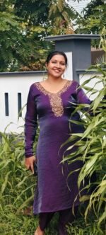 Diva Violet  Space Silk Handworked Salwar Set with Bottom and Shaw