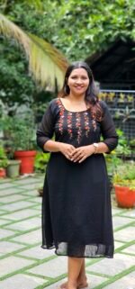 Floral Handworked  Black Georgette Top