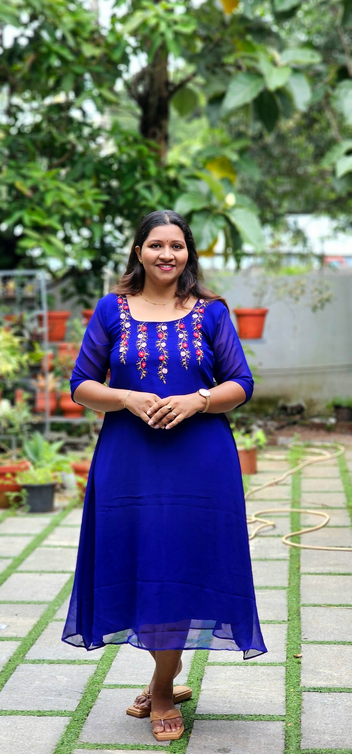 Floral Handworked Royal Blue Georgette Top Floral Handworked Royal Blue Georgette Top - Image 1