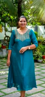 Green Vichithra Silk Heavy Handworked Kurti