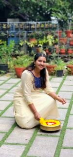 Heavy Handworked Tissue Onam Kurti - Image 2