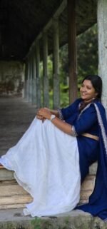 Thanima Navy Blue Badri Silk Half Saree - Image 2