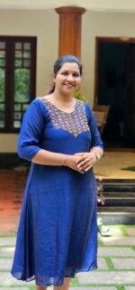 Navy Blue Vichithra Silk Heavy Handworked Kurti