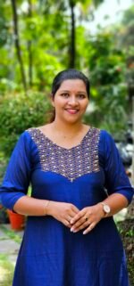 Navy Blue Vichithra Silk Heavy Handworked Kurti - Image 2