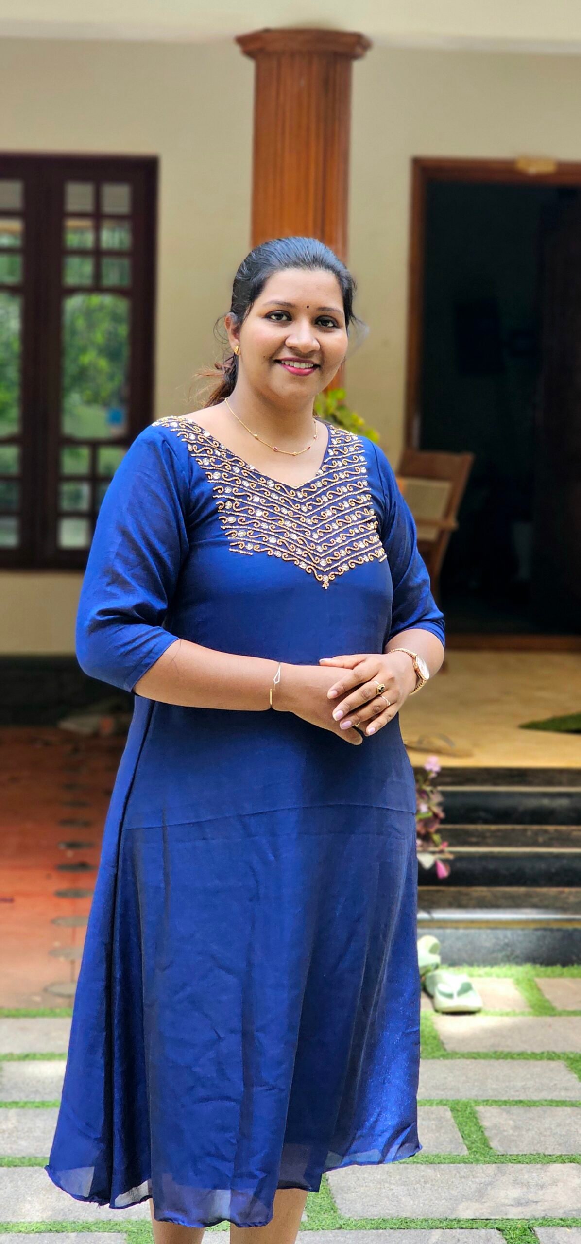 NAVY BLUE VICHITHRA SILK HEAVY HANDWORKED KURTI Navy Blue Vichithra Silk Heavy Handworked Kurti - Image 1