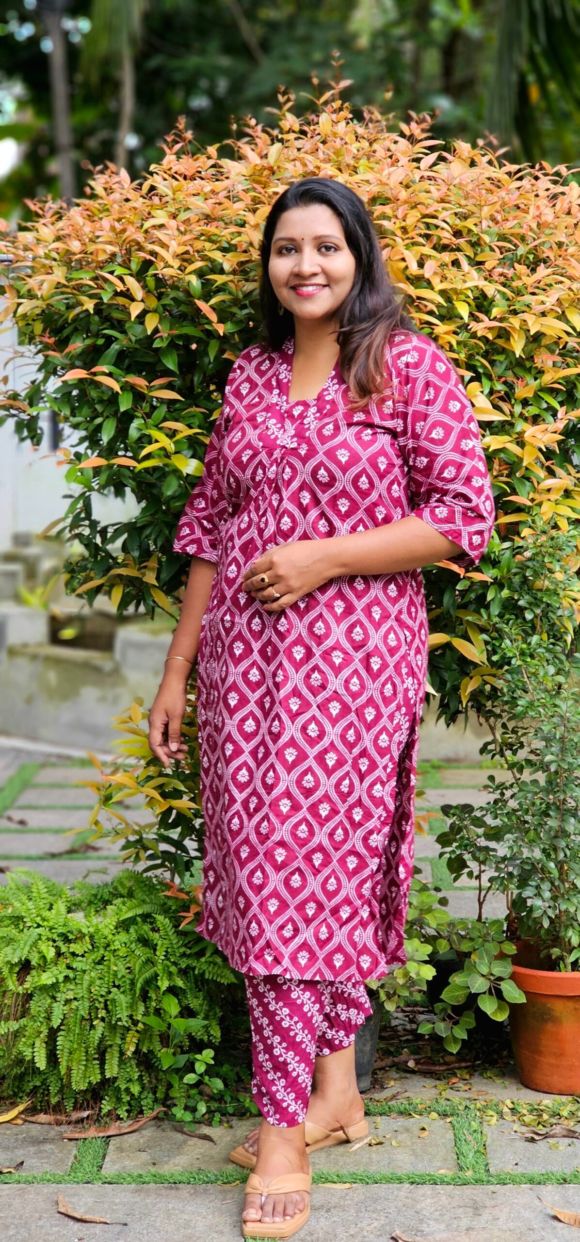 Purple Printed Cotton Slitted Co-ord Set Purple Printed Cotton Slitted Co-ord Set - Image 1