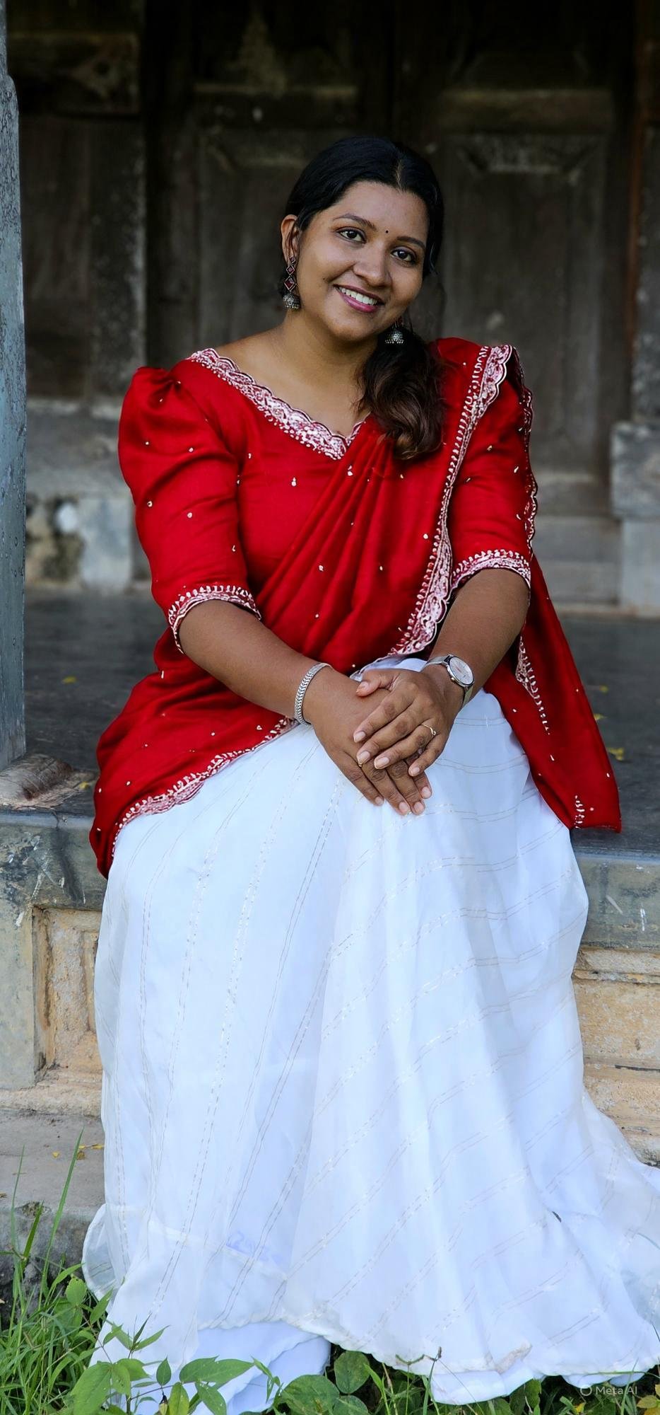 Thanima Badri Silk Half Saree (10) Thanima Red Badri Silk Half Saree - Image 1