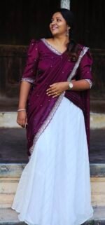Thanima Purple Badri Silk Half Saree - Image 2