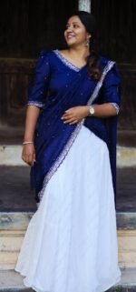 Thanima Navy Blue Badri Silk Half Saree